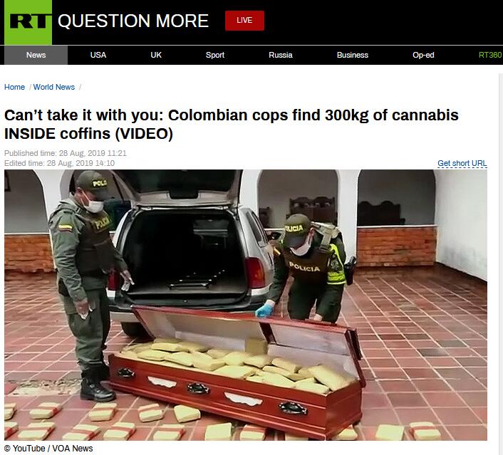 离奇！哥伦比亚2棺材内藏300公斤大麻
